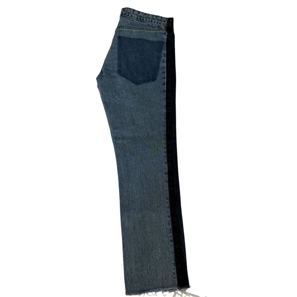 Zara Trf Denim Two Tone Raw Hem Distressed Straight Leg Jeans - Picture 8 of 8